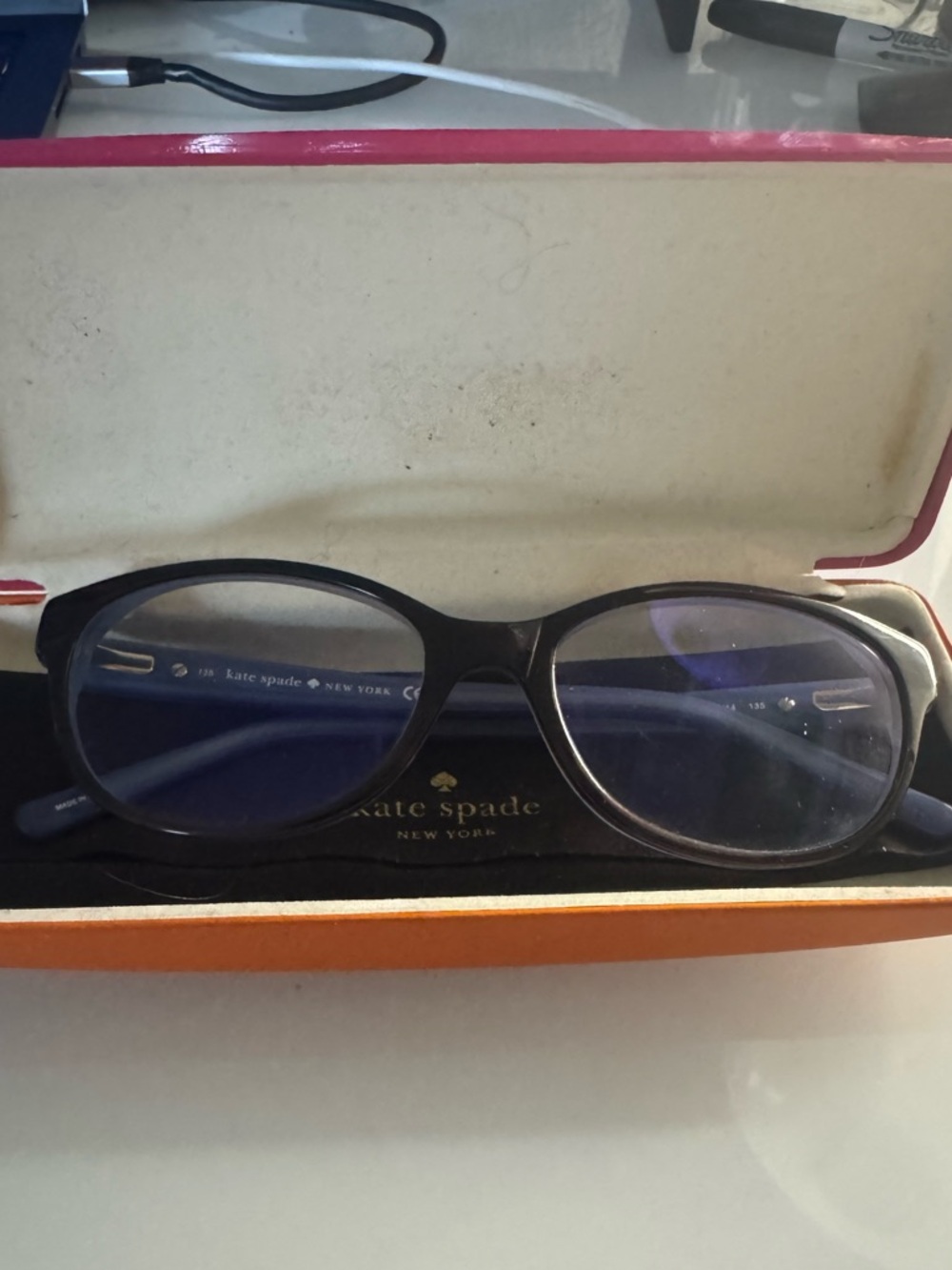 Clean Fun Kate Spade Purdy Black and Pink Round Women's Eyeglasses